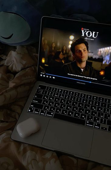 Watching a movie on a laptop